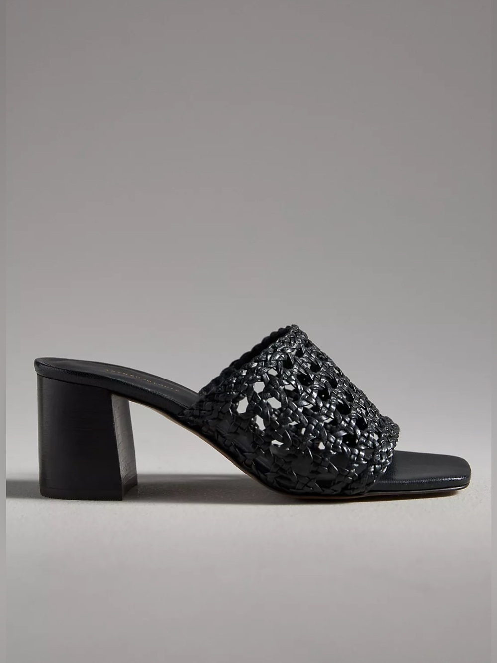 By Anthropologie Black Woven Leather Block-Heel Mule Sandals
